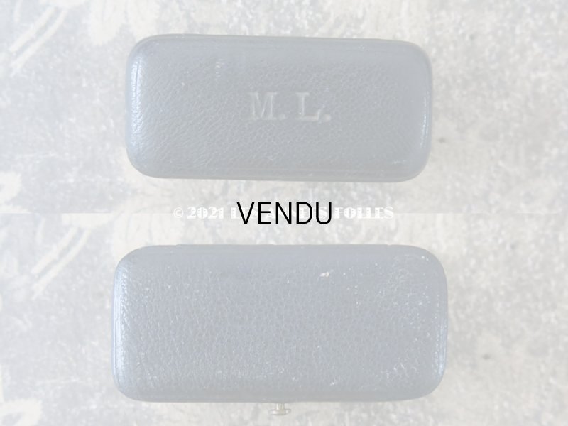 画像5: アンティーク 本革製 イニシャル入り ML ジュエリーボックス ダークブルー エパングル用