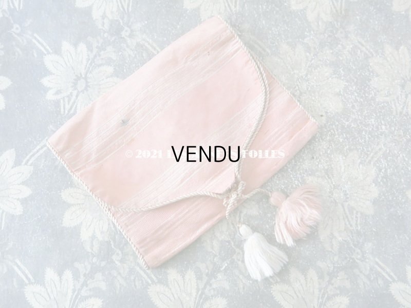 画像7: 19世紀末 アンティーク ポンポン付き シルク製 淡いピンク裁縫道具用ポシェット