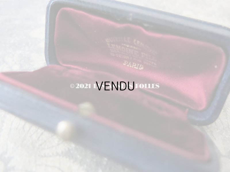 画像3: アンティーク 本革製 イニシャル入り ML ジュエリーボックス ダークブルー エパングル用