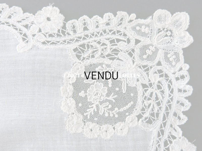 画像8: アンティーク 薔薇模様 ポワンドガーズ & デュシェス 結婚式のハンカチ　【ポワン・ド・ガーズ】