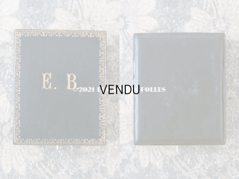 画像3: 19世紀 アンティーク イニシャル E.B. 本革製 ジュエリーボックス 金彩入り 黒