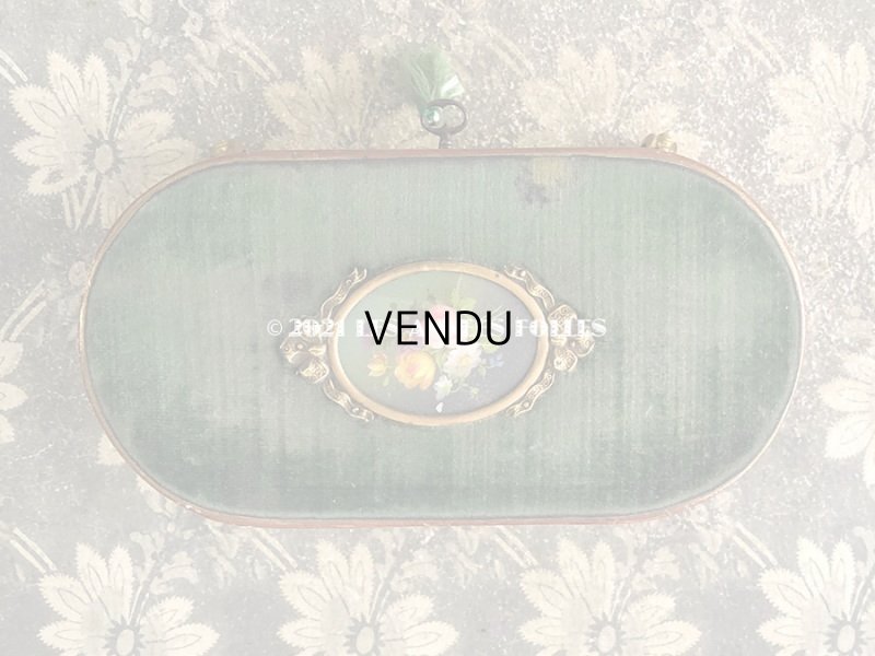 画像3: 19世紀 アンティーク ナポレオン3世時代 チョコレートボックス 薔薇のブーケ　お菓子箱 グリーンのベルベット