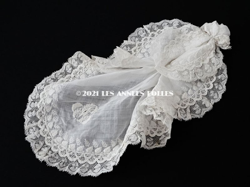 画像2: 19世紀 アンティーク  クラヴァット ホワイトワーク & 手編みのヴァランシエンヌレース イニシャルの刺繍入り