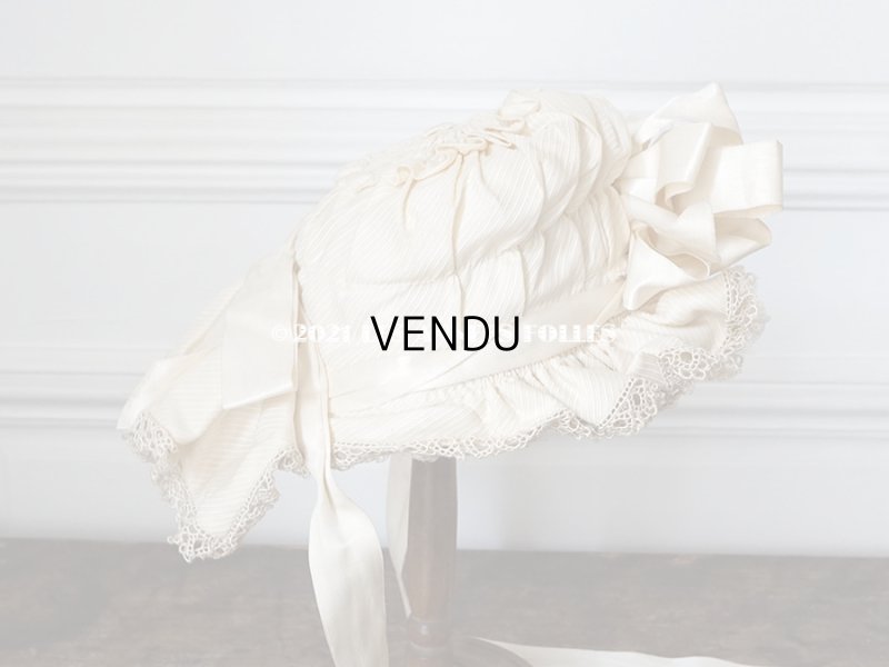 画像6: アンティーク シルク製 小さな女の子用 帽子 クリーム色 大きなリボン