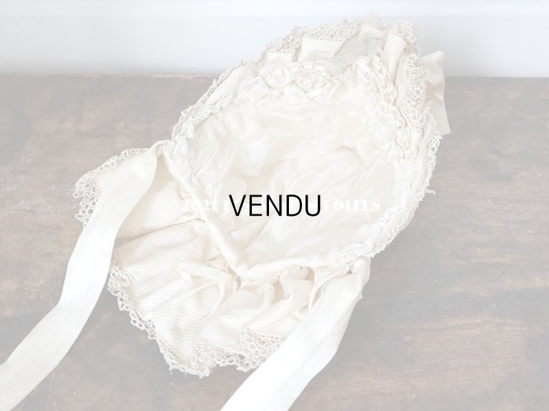 画像13: アンティーク シルク製 小さな女の子用 帽子 クリーム色 大きなリボン