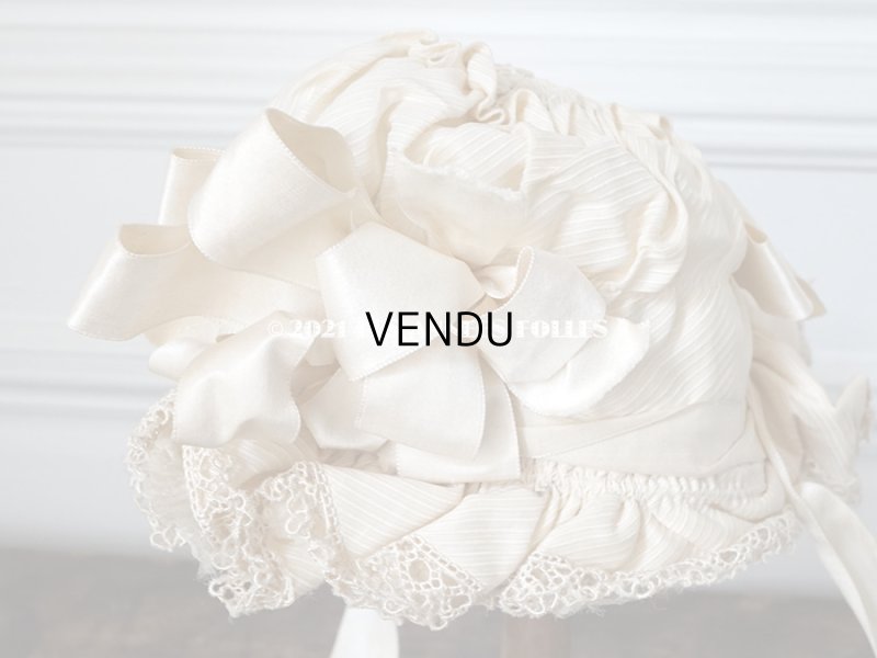 画像9: アンティーク シルク製 小さな女の子用 帽子 クリーム色 大きなリボン