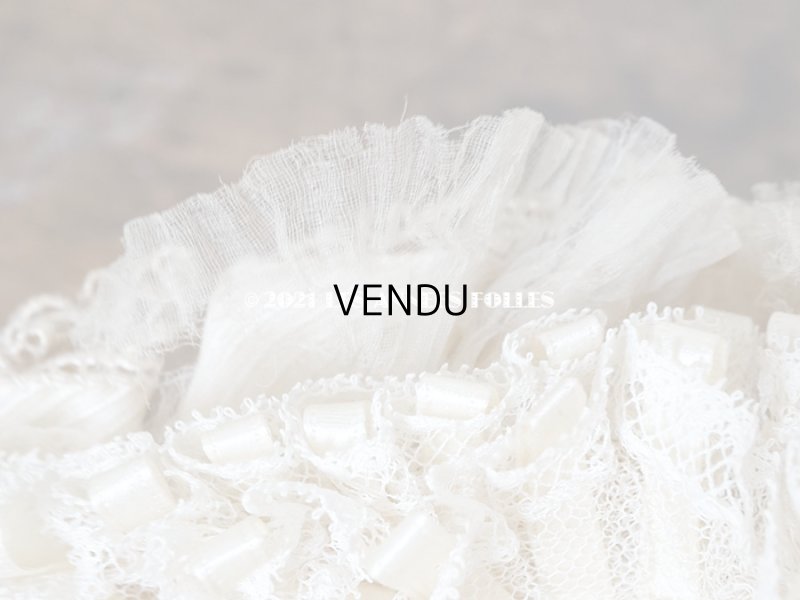 画像18: アンティーク シルク製 小さな女の子用 帽子 クリーム色 大きなリボン