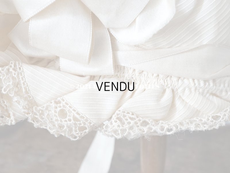 画像10: アンティーク シルク製 小さな女の子用 帽子 クリーム色 大きなリボン