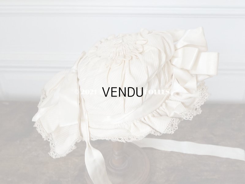 画像7: アンティーク シルク製 小さな女の子用 帽子 クリーム色 大きなリボン