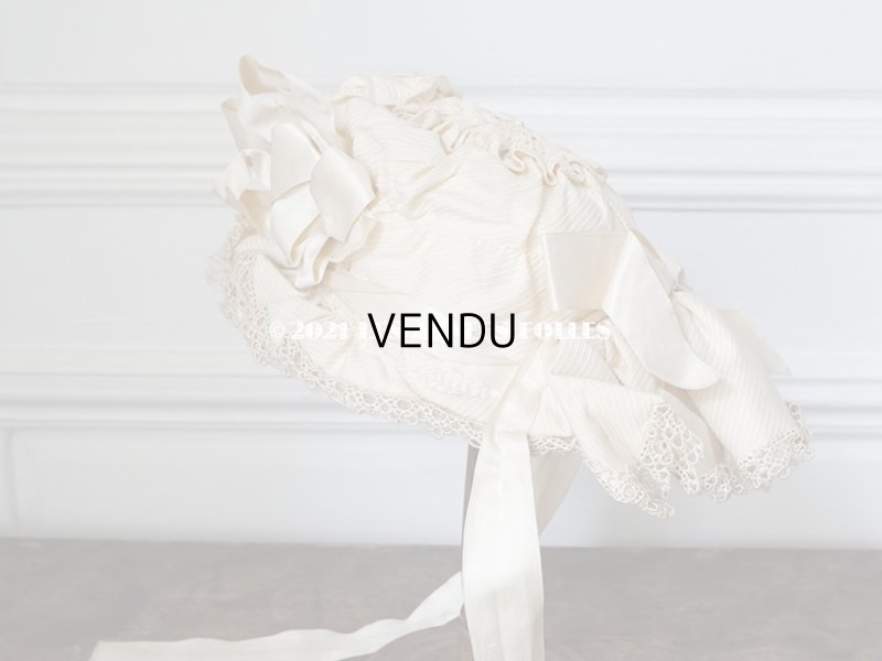 画像3: アンティーク シルク製 小さな女の子用 帽子 クリーム色 大きなリボン