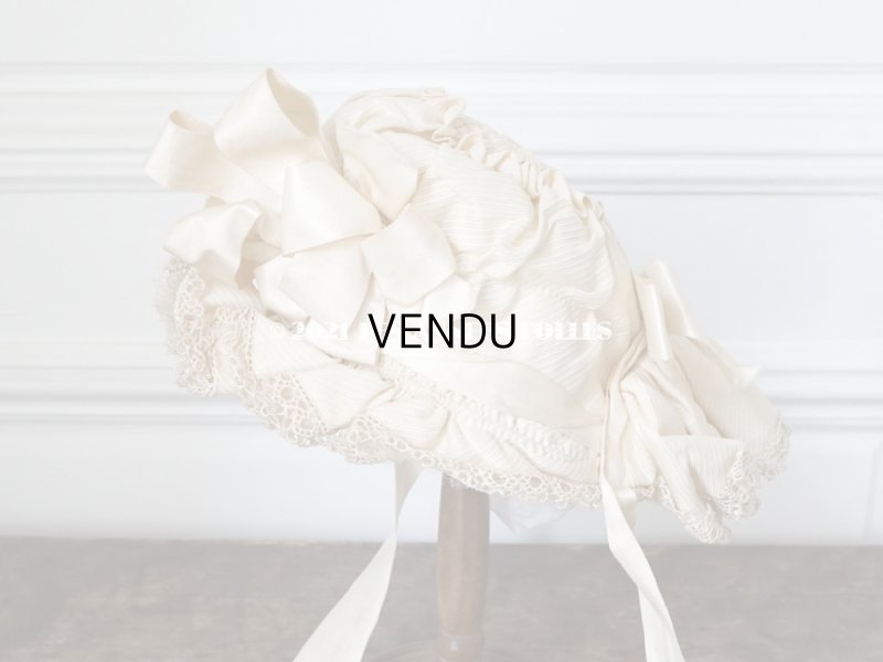 画像4: アンティーク シルク製 小さな女の子用 帽子 クリーム色 大きなリボン