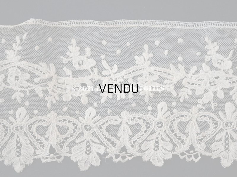 画像12: アンティーク  花模様 手編みのボビンレース ライトベージュ アプリカシオン・アングルテール 10.2cm幅 1.5m