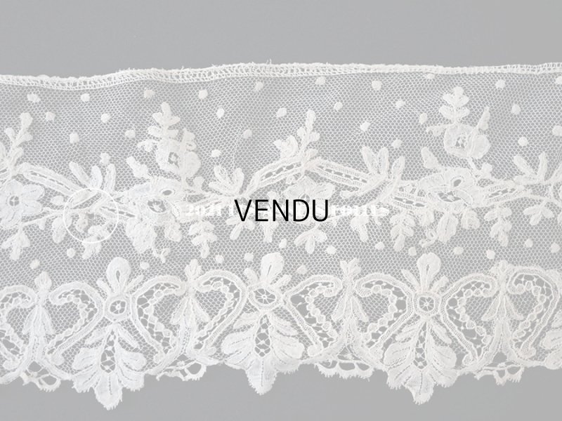 画像9: アンティーク  花模様 手編みのボビンレース ライトベージュ アプリカシオン・アングルテール 10.2cm幅 1.5m