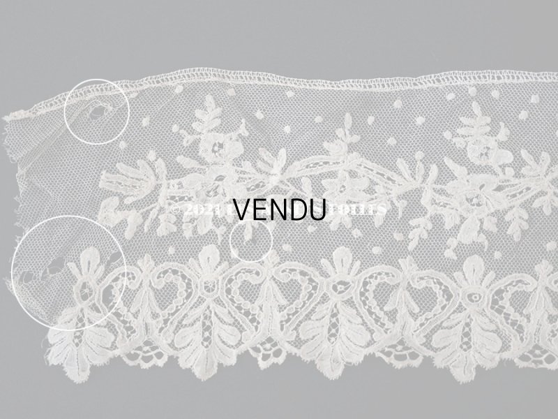 画像5: アンティーク  花模様 手編みのボビンレース ライトベージュ アプリカシオン・アングルテール 10.2cm幅 1.5m