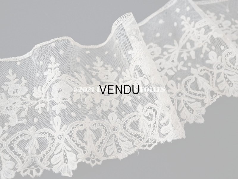 画像4: アンティーク  花模様 手編みのボビンレース ライトベージュ アプリカシオン・アングルテール 10.2cm幅 1.5m