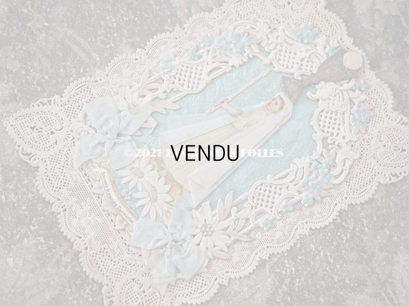 画像4: 1900年代 アンティーク  初聖体のカニヴェ パウダーブルーのリボン