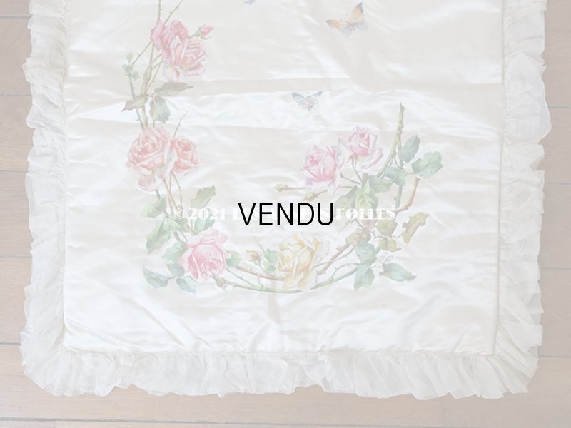 画像5: 1900年代 アンティーク シルク製 大きなポシェット 薔薇と蝶々のハンドペイント オフホワイト