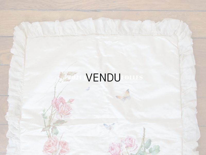 画像4: 1900年代 アンティーク シルク製 大きなポシェット 薔薇と蝶々のハンドペイント オフホワイト