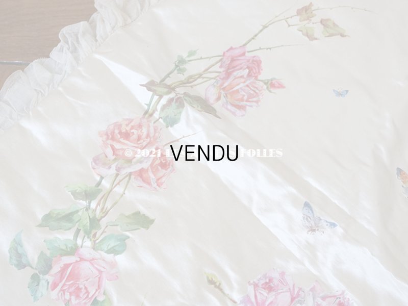 画像7: 1900年代 アンティーク シルク製 大きなポシェット 薔薇と蝶々のハンドペイント オフホワイト