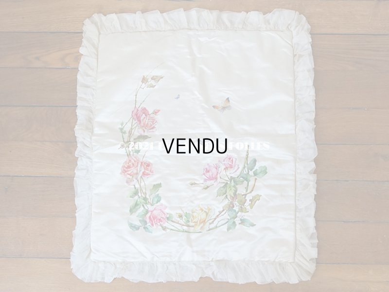 画像3: 1900年代 アンティーク シルク製 大きなポシェット 薔薇と蝶々のハンドペイント オフホワイト