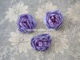 画像3: アンティーク 薔薇の布花 3輪のセット 青紫  (3)