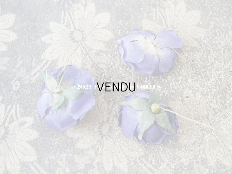 画像2: アンティーク 薔薇の布花 3輪のセット 青紫 