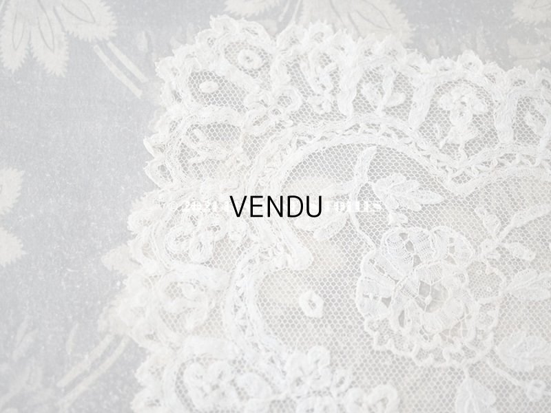 画像20: 19世紀 アンティーク イニシャル・モノグラム刺繍入り 結婚式のハンカチ アプリカシオン・アングルテール (ボビンレース)