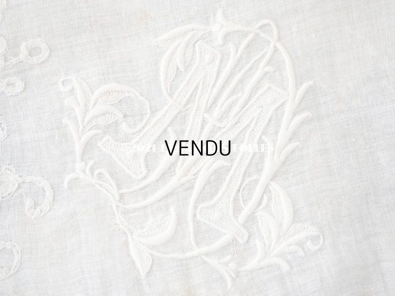画像17: 19世紀 アンティーク イニシャル・モノグラム刺繍入り 結婚式のハンカチ アプリカシオン・アングルテール (ボビンレース)