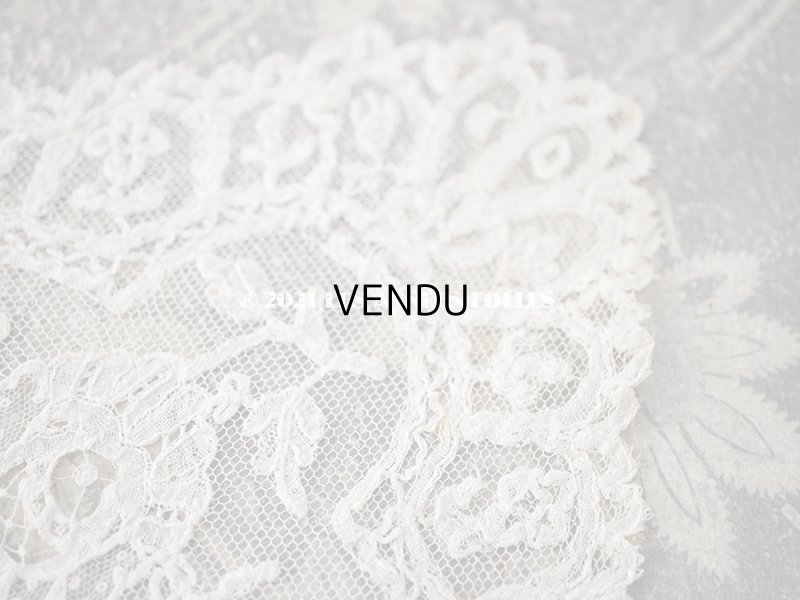 画像18: 19世紀 アンティーク イニシャル・モノグラム刺繍入り 結婚式のハンカチ アプリカシオン・アングルテール (ボビンレース)