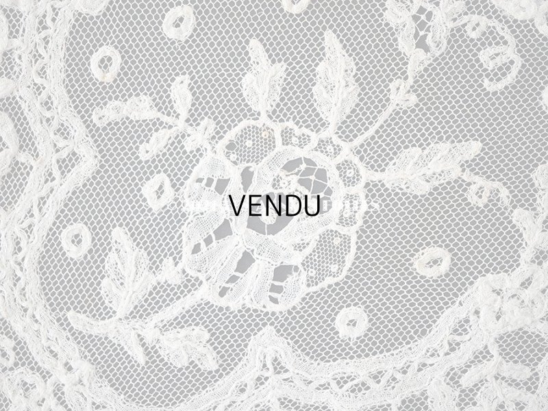 画像15: 19世紀 アンティーク イニシャル・モノグラム刺繍入り 結婚式のハンカチ アプリカシオン・アングルテール (ボビンレース)