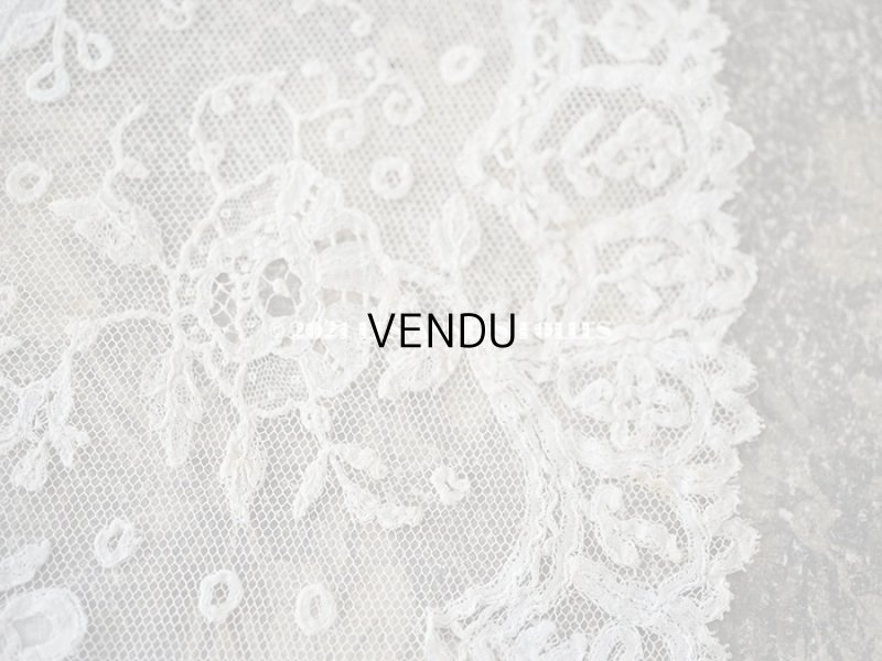 画像19: 19世紀 アンティーク イニシャル・モノグラム刺繍入り 結婚式のハンカチ アプリカシオン・アングルテール (ボビンレース)