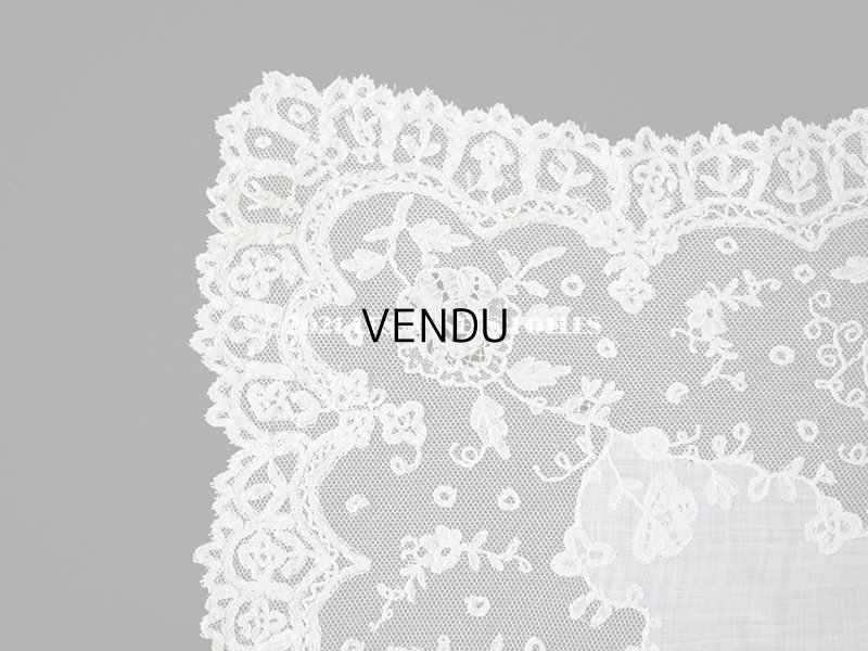 画像5: 19世紀 アンティーク イニシャル・モノグラム刺繍入り 結婚式のハンカチ アプリカシオン・アングルテール (ボビンレース)