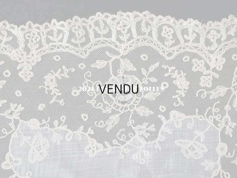 画像6: 19世紀 アンティーク イニシャル・モノグラム刺繍入り 結婚式のハンカチ アプリカシオン・アングルテール (ボビンレース)