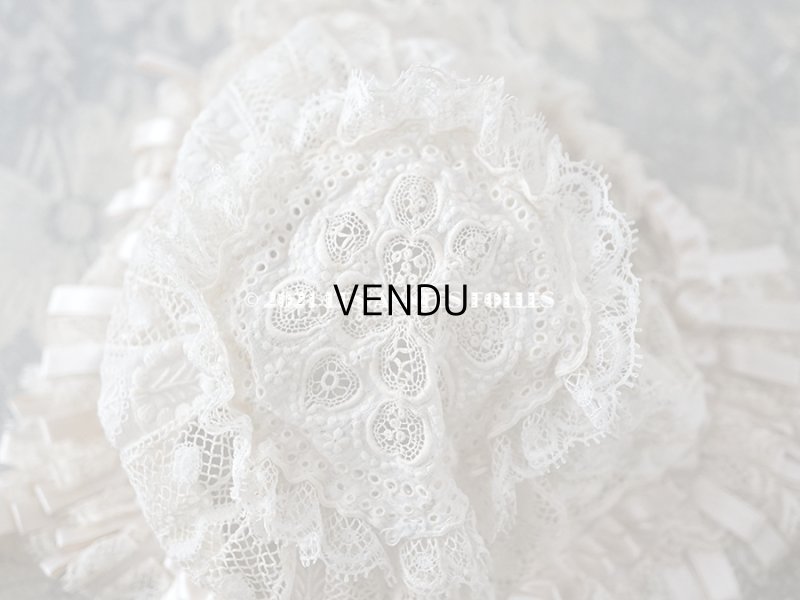 画像14: アンティーク ドール用 小さなボネ パウダーピンクのシルクリボン&手編みのレース