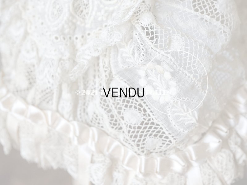 画像8: アンティーク ドール用 小さなボネ パウダーピンクのシルクリボン&手編みのレース