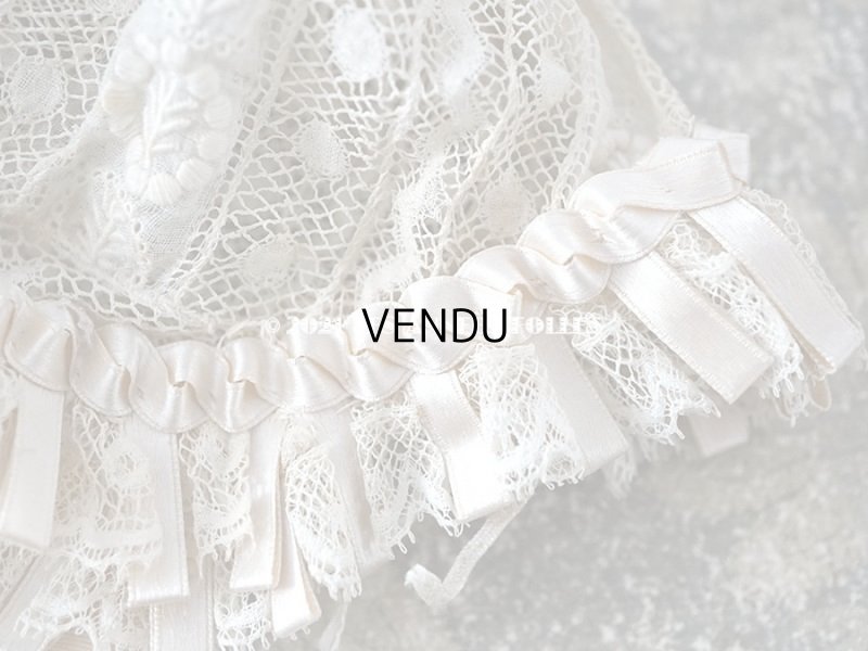 画像13: アンティーク ドール用 小さなボネ パウダーピンクのシルクリボン&手編みのレース