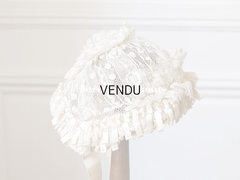 画像4: アンティーク ドール用 小さなボネ パウダーピンクのシルクリボン&手編みのレース