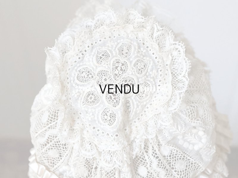 画像7: アンティーク ドール用 小さなボネ パウダーピンクのシルクリボン&手編みのレース