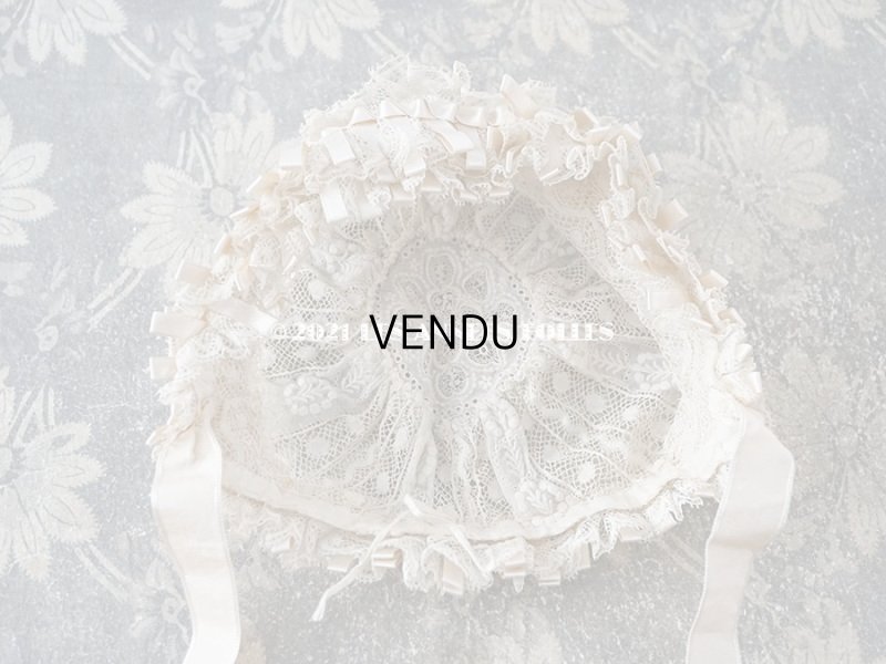 画像15: アンティーク ドール用 小さなボネ パウダーピンクのシルクリボン&手編みのレース