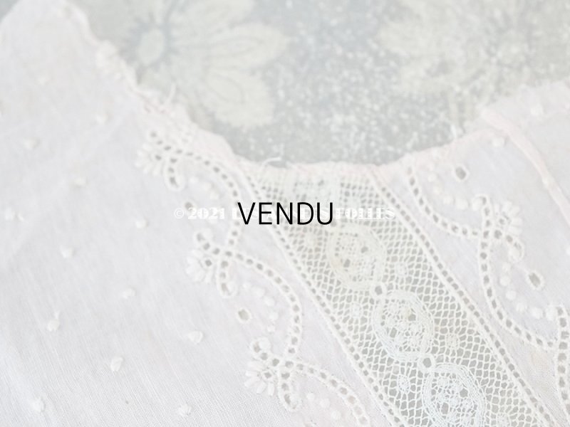 画像6: アンティーク  花&水玉の刺繍入り レース＆コットン生地 ピンク 57×41cm