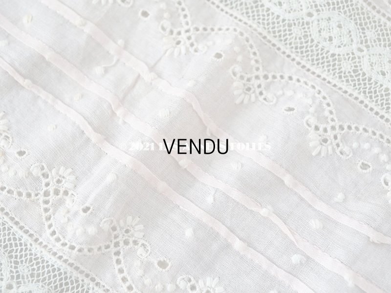 画像3: アンティーク  花&水玉の刺繍入り レース＆コットン生地 ピンク 57×41cm