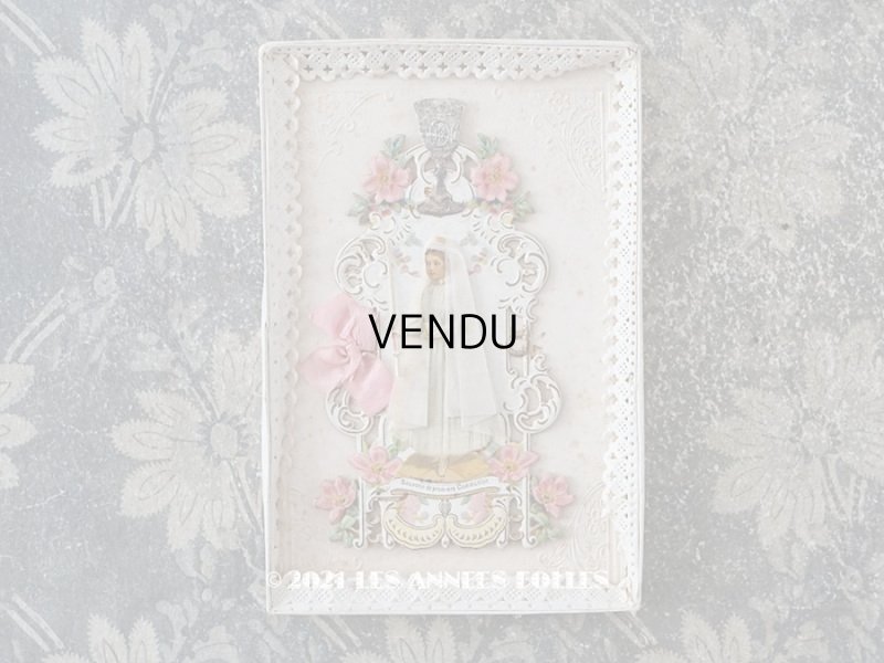 画像1: アンティーク  箱入り 初聖体のカニヴェ ピンクのリボン 未使用のポストカード