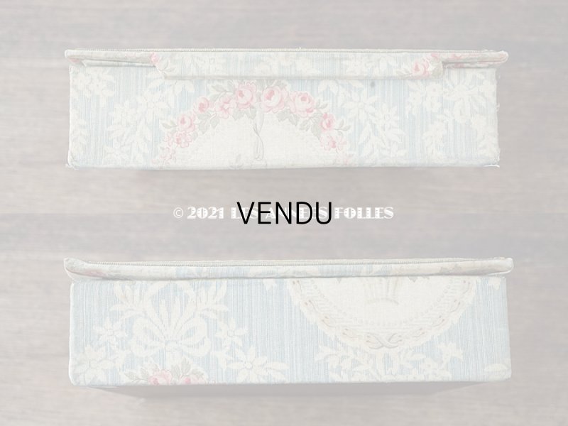 画像4: 1900年代 アンティーク 薔薇の花かご＆花とリボンのガーランド　カルトナージュボックス 淡いブルー