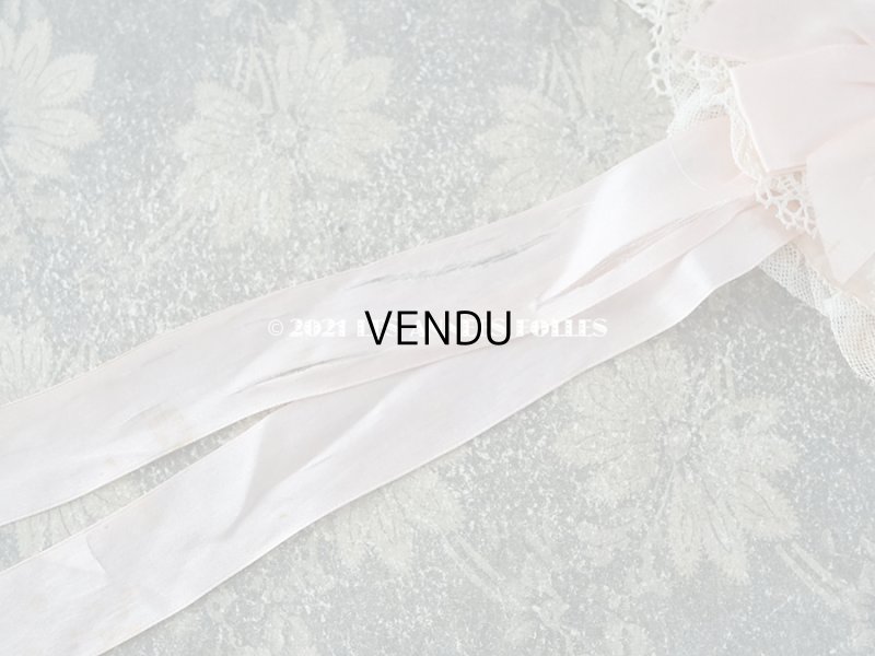 画像9: 1920年代 アンティーク ボネ ベビーピンクのシルクリボン & ロココトリム