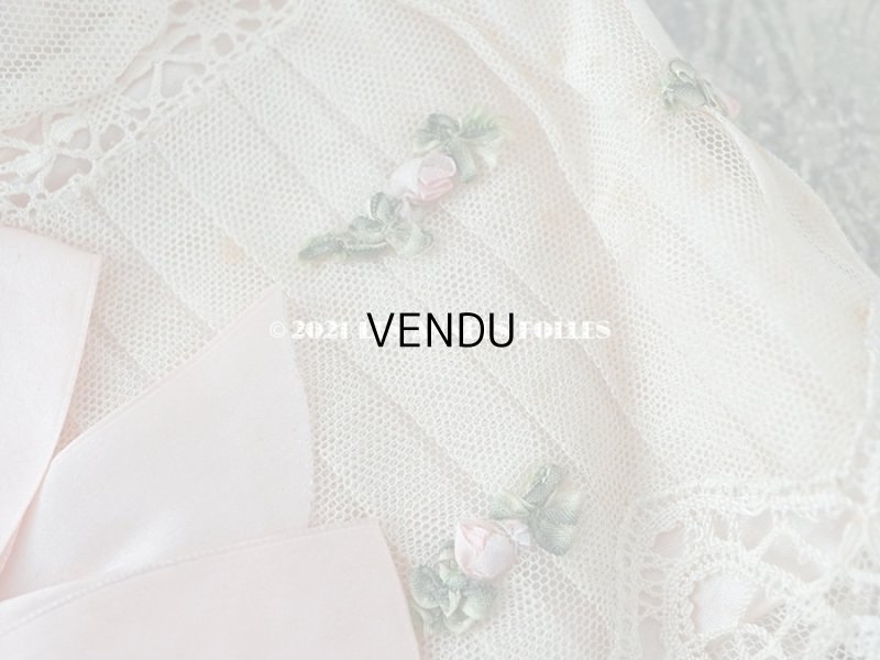 画像7: 1920年代 アンティーク ボネ ベビーピンクのシルクリボン & ロココトリム