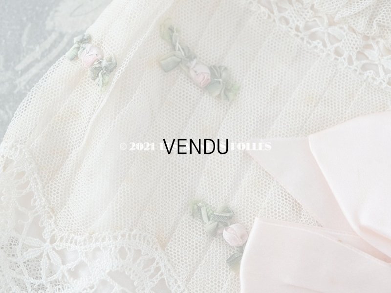 画像3: 1920年代 アンティーク ボネ ベビーピンクのシルクリボン & ロココトリム