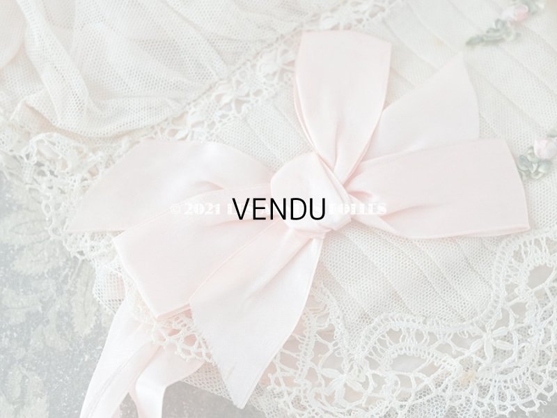 画像6: 1920年代 アンティーク ボネ ベビーピンクのシルクリボン & ロココトリム