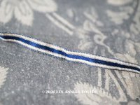 アンティーク シルク製 極細 リボン ホワイト＆ブルー 5mm幅 