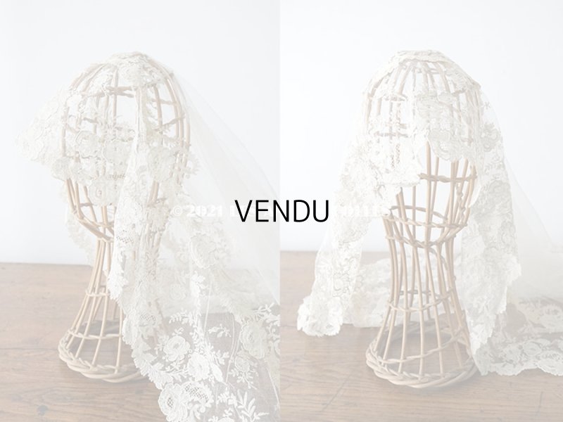 画像6: アンティーク  ウェディングヴェール  約210×194cm アプリカシオン・ブリュッセル (ニードルレース & ボビンレース)　