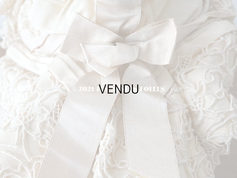 画像7: アンティーク シルク製 小さな女の子用 帽子 アイボリー色 ピンクベージュのリボン＆レース